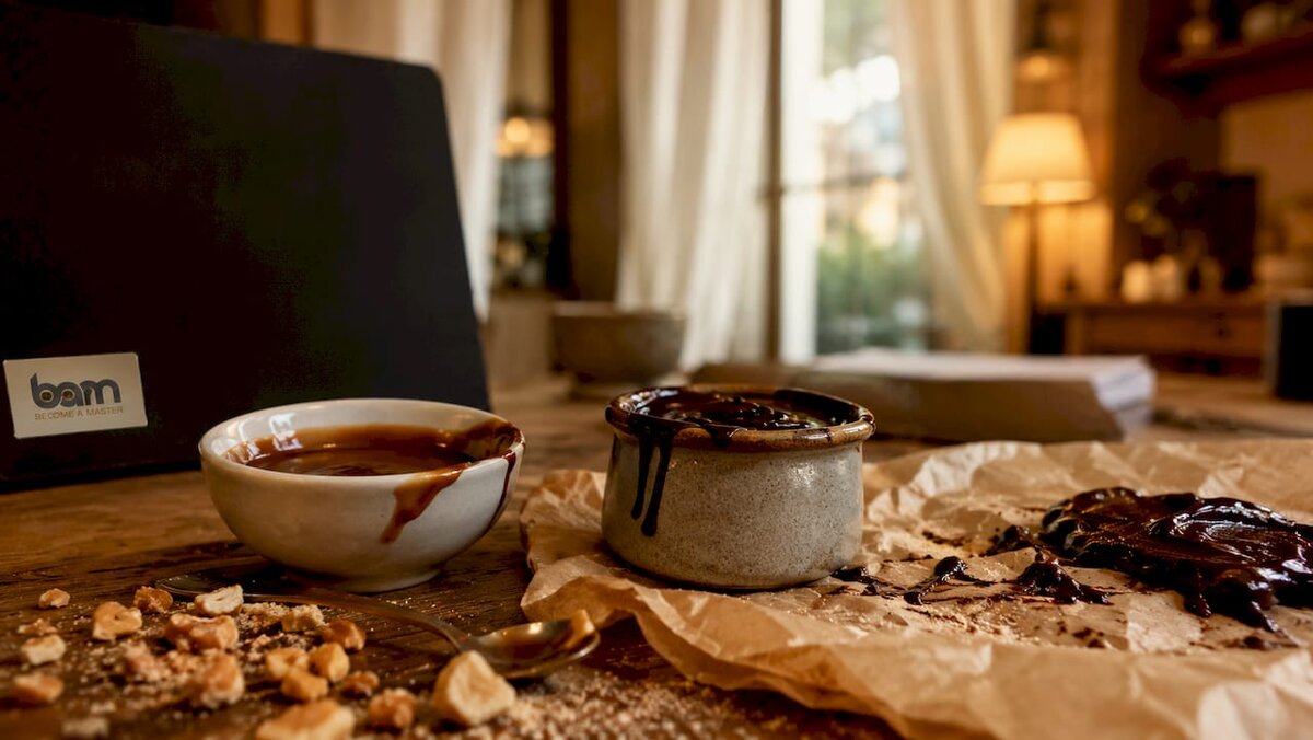 Približek čokoladne ganache in karamelnih omak