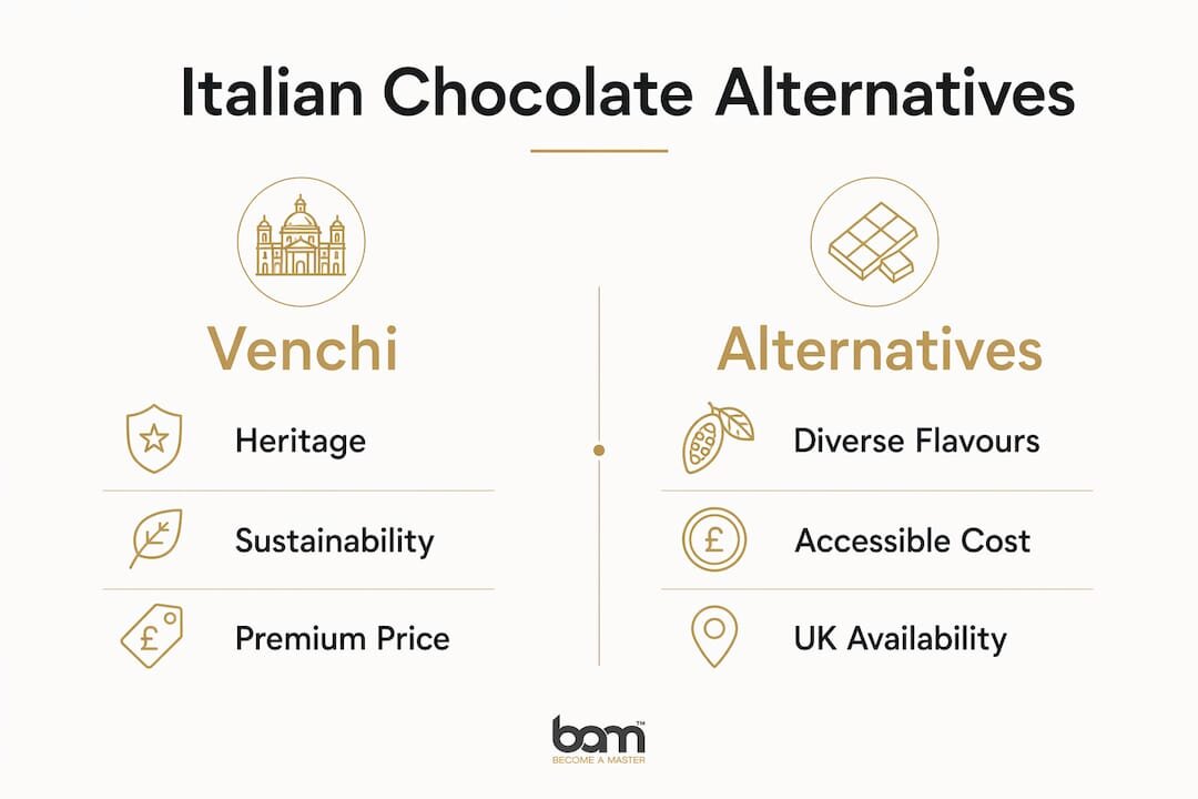 Infografika s primerjavo čokolade Venchi in drugih italijanskih čokoladnih izdelkov