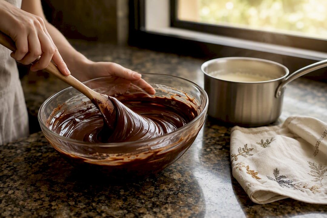 Sijajna ganache iz čokolade za oblivanje v skodelici